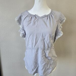Elegant Lace Trim Blouse - Light Gray